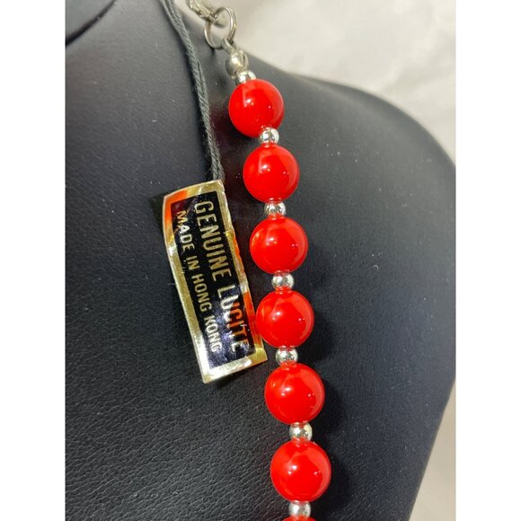 Vintage Genuine Lucite Lipstick Red Beaded Necklace Made In Hong Kong 24 " - Picture 3 of 5